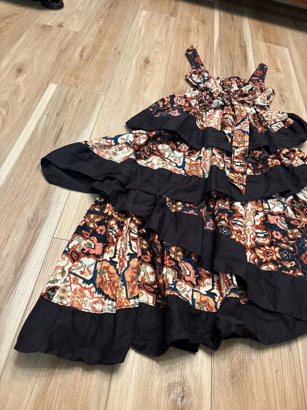 Anthropologie Square Neck Printed Tiered Midi Dress XS - Picture 3 of 5